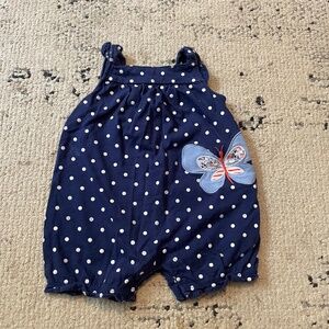 Carter’s girl 6 months romper butterfly blue white polka dots red stripes floral
